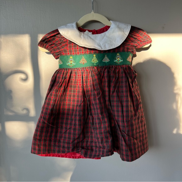 Girls Collared Christmas Tree Embroidered Dress - Picture 4 of 11